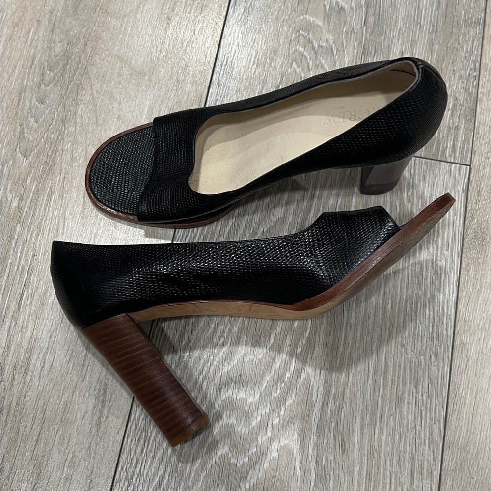 J. Crew Black Peep-Toe Heels